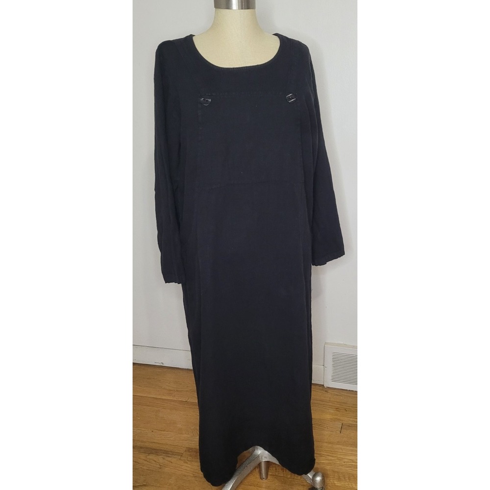 VTG Classique 100% Linen Maxi Jumper Dress Cottagecore Boho Size XL Modest Black